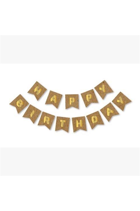 Deniz Party Store Happy Bırthday Gold Varaklı Kraft Banner Yazı