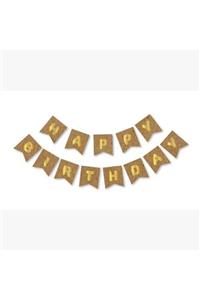 Deniz Party Store Happy Bırthday Gold Varaklı Kraft Banner Yazı