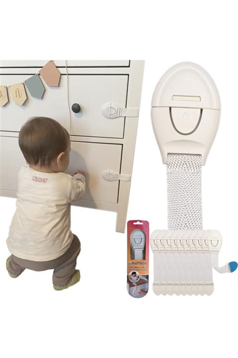 ketbox Çocuk Bebek Çekmece Dolap Beyaz Eşya Güvenlik Emniyet Kilidi Çok Amaçlı Kilit 10 Adet