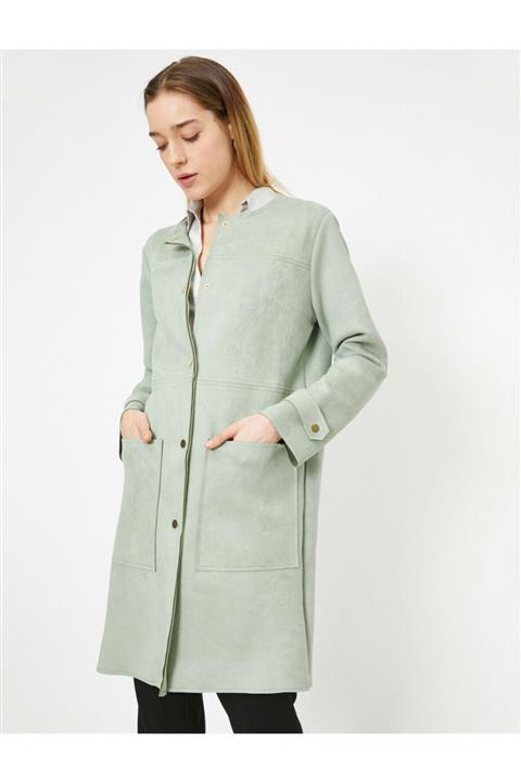 Koton Kadın Yeşil Cep Detaylı Trençkot