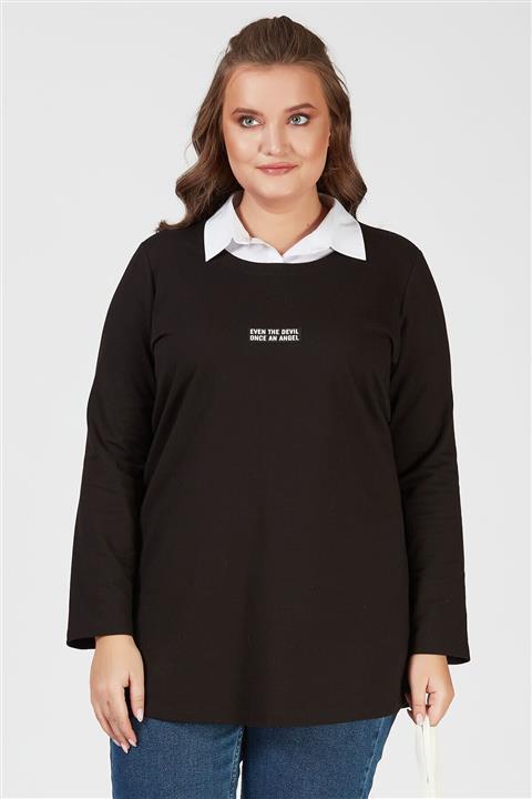 Büyük Moda Yazı Detaylı Yalancı Takım Gömlek