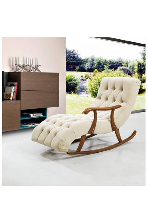 Erenes Lüx Kapitoneli Sallanan Dinlenme Tv Koltuğu Krem