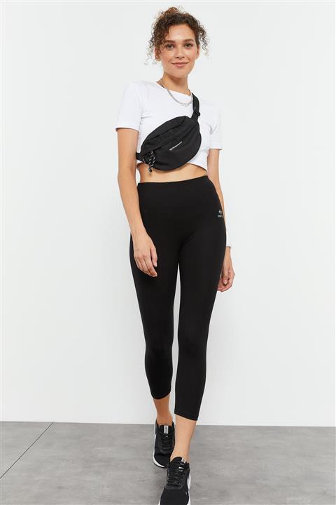 Tommy Life Tommylife Siyah Kadın Yüksek Bel Slim Fit Dar Paça Kapri Tayt-93097