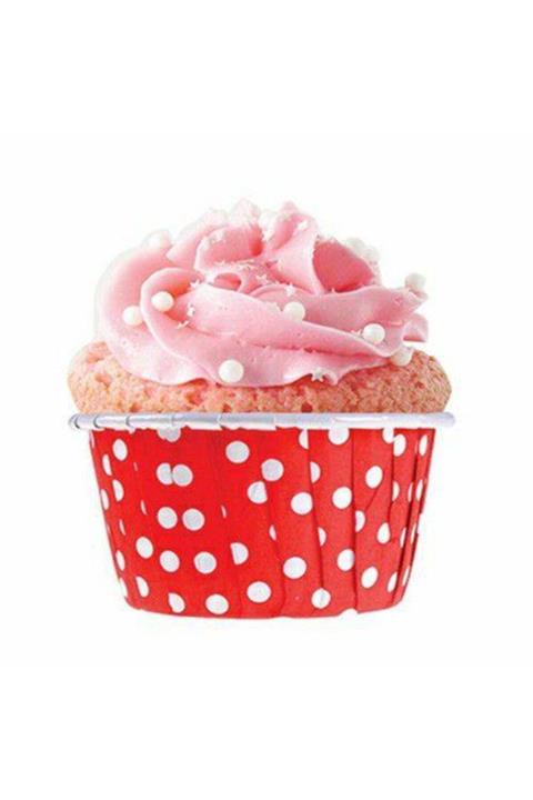 parti sürprizi Kırmızı Beyaz Puanlı Cupcake Kılıfı 25 Adet