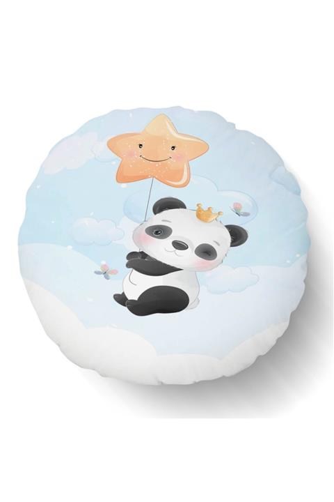 Else Halı Else Kral Taçlı Panda Desenli Uyku Arkadaşı Çocuk Yuvarlak Dolgulu Kırlent Yastık