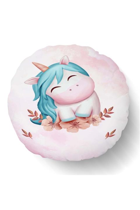 Else Halı Else Pembe Mavi Unicorn Atlı Desenli Uyku Arkadaşı Çocuk Yuvarlak Dolgulu Kırlent Yastık