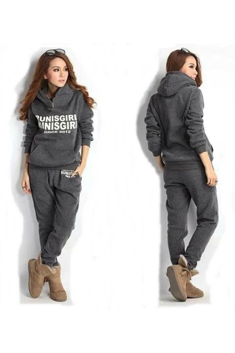 Armadillos Kadın Kapşonlu Eşofman Takımı , Füme 2'li Takım Sweatshirt Polar + Eşofman Altı