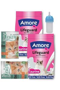 AMORE Lifeguard Yavru Kedi Süt Tozu 2x240gr + Biberon + Daisy Kitten Konserve 2x400gr