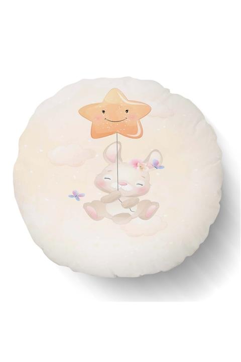 Else Halı Else Yıldızlı Tavşan Desenli Uyku Arkadaşı Çocuk Yuvarlak Dolgulu Kırlent Yastık