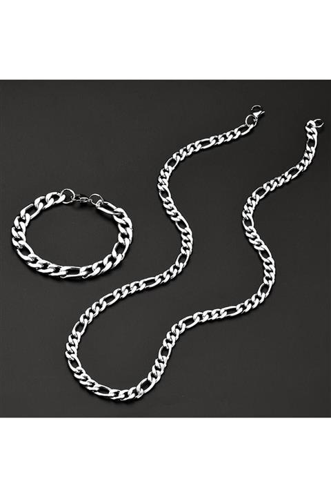 XLady Accessories Çelik Erkek Bileklik Ve Kolye Zincir Set Gümüş Kaplama