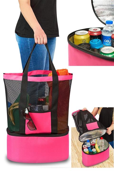 MC CENTER Pembe Kadın Termos Bölmeli Plaj Çantası