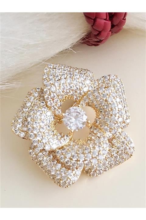 DS DİAMONDSHOP Çiçek Model Bayan Zirkon Taşlı Broş Brş-9056