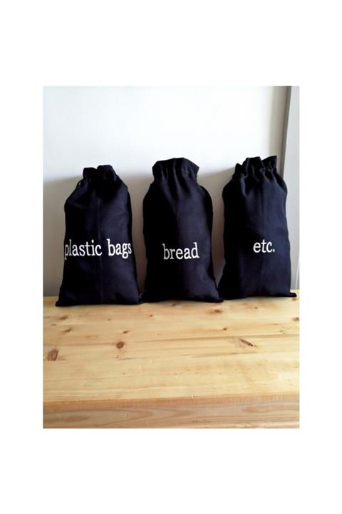 Atölye No 35 Essentials Siyah 3'lü Poşetlik, Ekmeklik Ve Çok Amaçlı Kese Seti