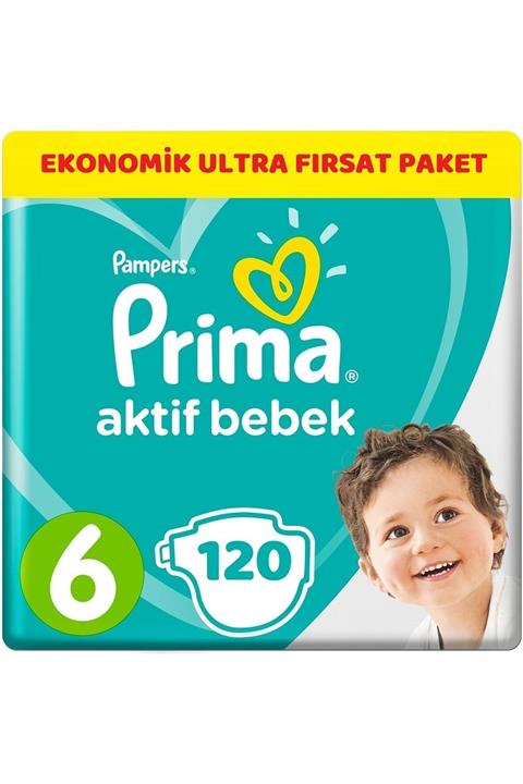 Prima Bebek Bezi Aktif Bebek 6 Beden 120 Adet Ekonomik Ultra Fırsat Paketi