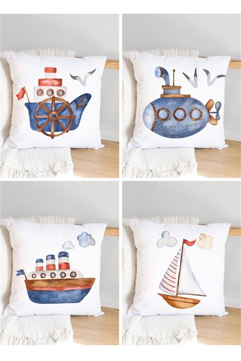 JUNİOR HOME CONCEPT Gemi Figürlü Dijital Baskı 4'lü Kırlent Kılıf Seti