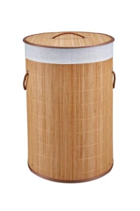 ZEN HOME Bambu Model Naturel Yh-11 S Içi Kumaşlı Kirli Sepet Hasır Çamaşır Sepeti