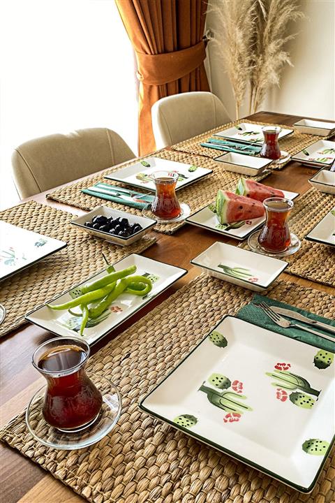 ŞURAMUTFAK Kahvaltı Takımı 15 Parça 6 Kişilik Kaktüs Desen El Boyaması