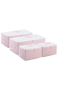 OCEAN HOME Pembe Çizgili Baskılı Hurç Set 4'lü