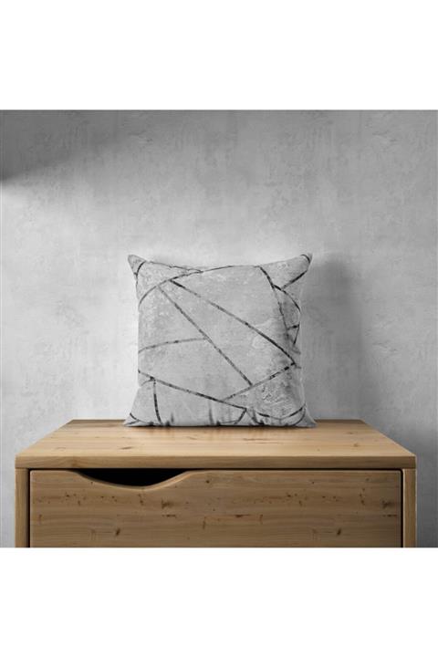 Viens Gri Mermer Desen Dijital Baskılı Çift Taraflı 45x45 Dekoratif Kırlent Kılıfı
