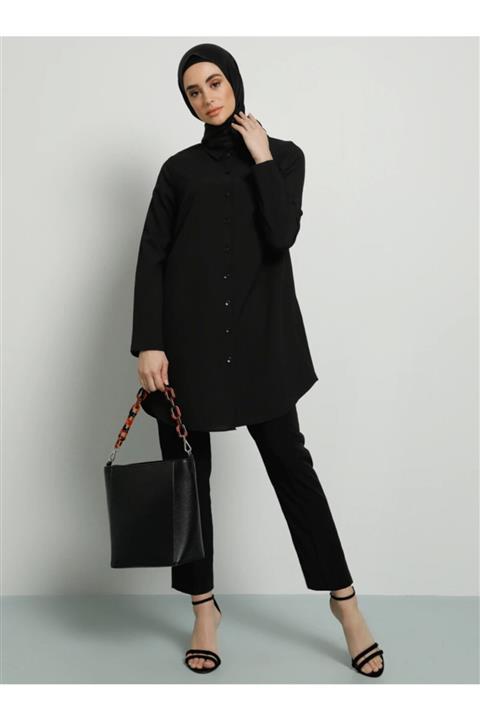 Tavin Düğmeli Gömlek Tunik - Siyah -