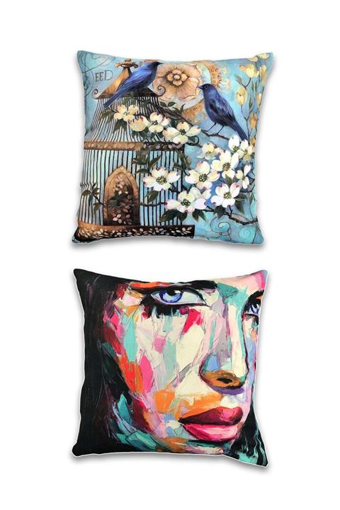 Royaleks 2 Li Çift Taraf Baskı Petek Kumaş Kırlent Minder Kılıfı 43x43 S9