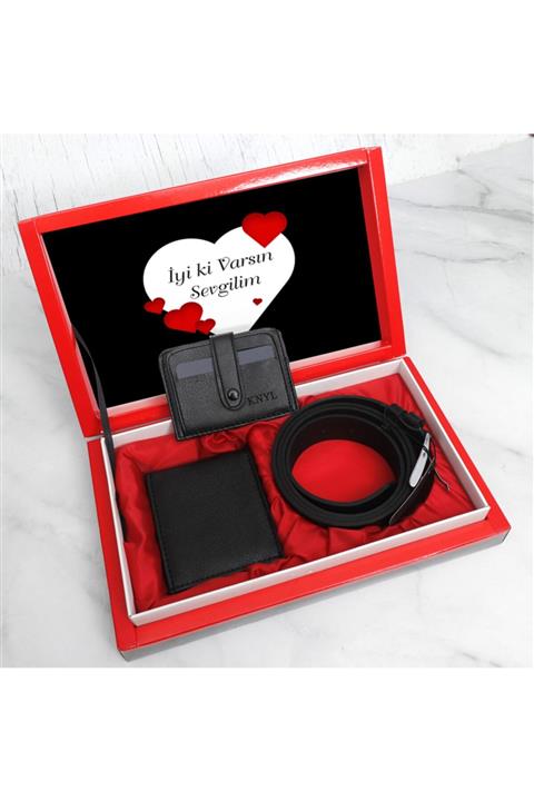 MaveraShop Erkek Siyah Cüzdan Kemer Kartlık Seti