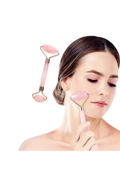 Jade Roler Jade Roller Pembe Yüz Masaj Aleti Cilt Yenileme Doğal Kuvars Taşı