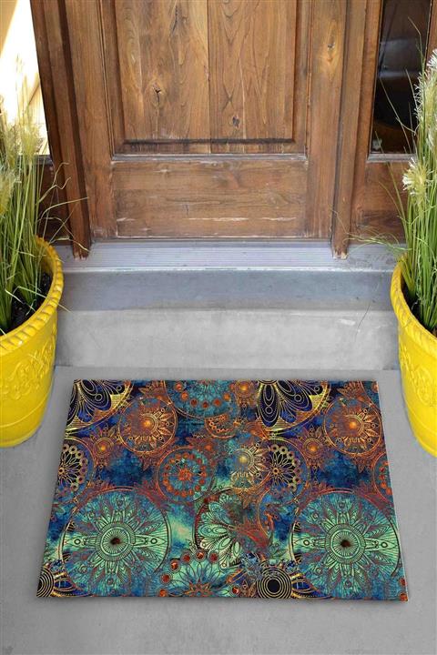 Evsebu Dekoratif Kapı Önü Paspası Turkuaz Kilim