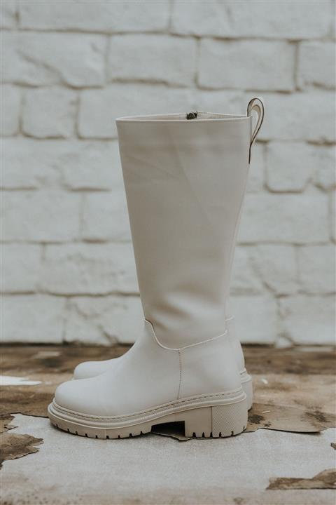 MODAADAM Kadın Kimber Kalın Taban Diz Altı Mat Deri Ten Çekme Çizme