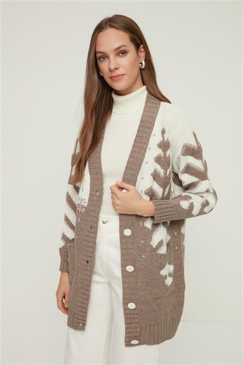 Trendyol Modest Kahverengi V Yaka UzunTriko Hırka TCTAW22TH0138