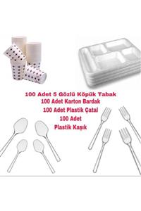 ÖZKAN AMBALAJ 5 Gözlü Tabldot Köpük Tabak - Plastik Çatal,kaşık-karton Bardak