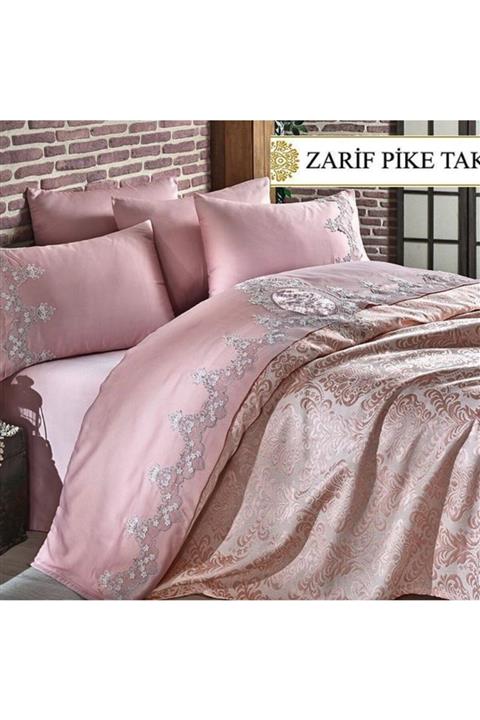 kasso home Fransız Dantel Pudra 6 Parça Zarif Pike Takımı