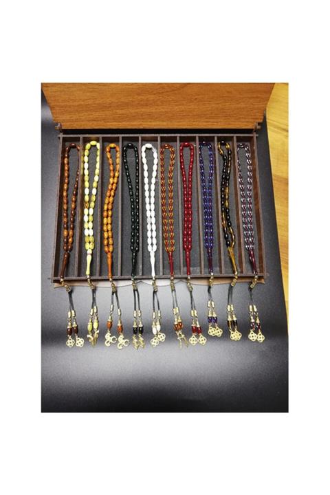 Ajans264 10 Adet Toz Kehribar Tesbih Seti - Özel Ahşap Kutulu