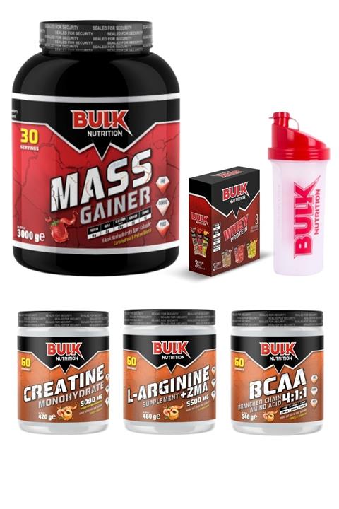 Bulk Nutrition Mass Gainer 3 Kg Çilek Bcaa Arjinin Kreatin 60 Servis Şeftali Protein Tozu Hediyeli