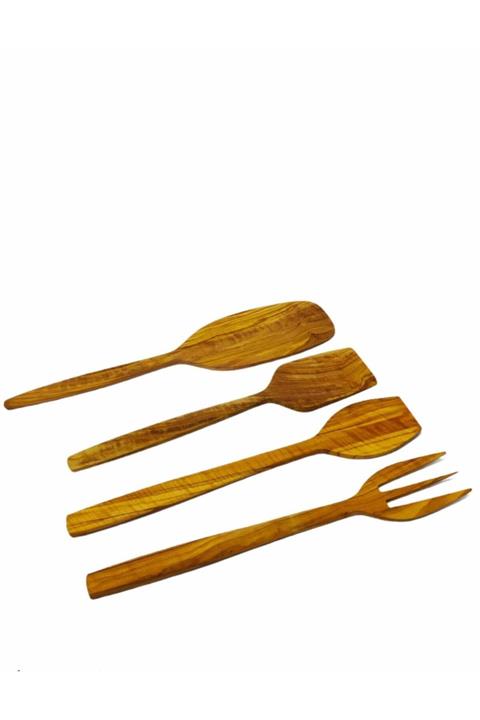 naturalife Zeytin El Yapımı Kaşık Seti , Tahta Kaşık , Spatula , Çatal , Ahşap Mutfak Seti 4 Parça