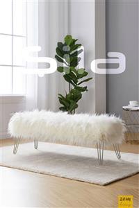 Zem Şila Bench Beyaz Peluş - Silver Ayaklı 120 Cm