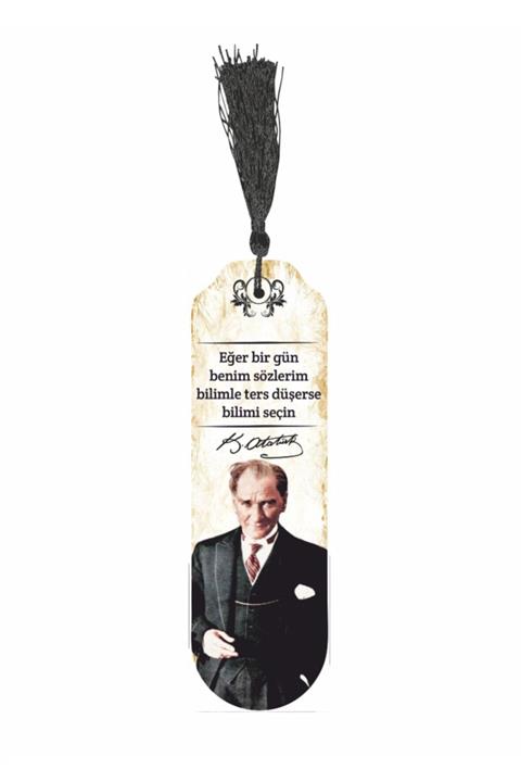 Hayat Poster Mustafa Kemal Atatürk Özlü Sözler Temalı Püsküllü Ahşap Kitap Ayracı-5