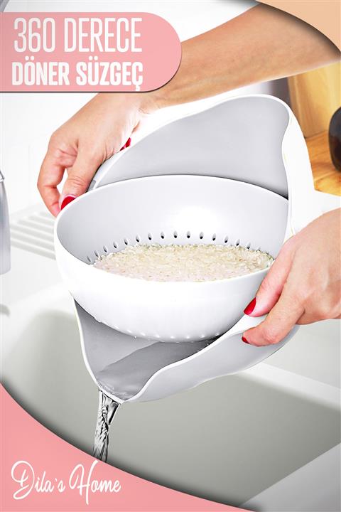 EMHOUSE Çok Amaçlı 360 Derece Döner Süzgeç Beyaz Renk