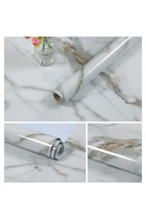 Kyrotech Kendinden Yapışkanlı Folyo Mermer Desenli Beyaz Mermer 400cm X 60cm