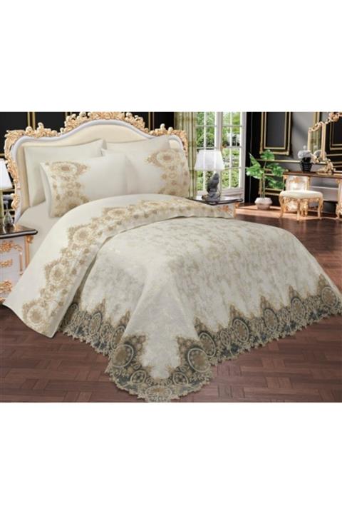 gülseverceyiz Unisex Krem Renk Çift Kişilik Pike Takımı