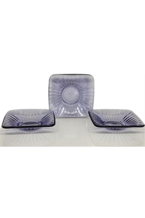 Paşabahçe Gravürlü Mor Kare Çay Tabak 6'lı