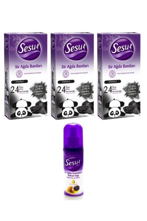 Sesu Ağda Bantı Kömürlü 3 Adet +Masaj Yağı 150ml