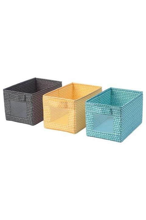 IKEA Çok Amaçlı 3lü Pratik Kutular 18x27x17 Cm Meridyendukkan Sarı-turkuaz-gri Renk Kutu Seti Düzenleyici