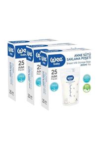 Wee Baby Anne Sütü Saklama Poşeti 200 ml 25'li * 3 Paket