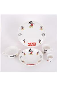 TEBAK COLLECTION Mickey Mouse Desenli 5 Parça Porselen Çocuk Yemek Kahvaltı Takımı