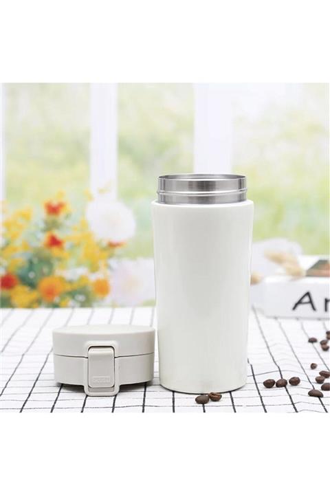 SEDEF SİLVER Tek El Bas İç Paslanmaz Çelik Termos 380 ml Push Sızdırmaz Çift Katmanlı Travel Mug Thermos 522