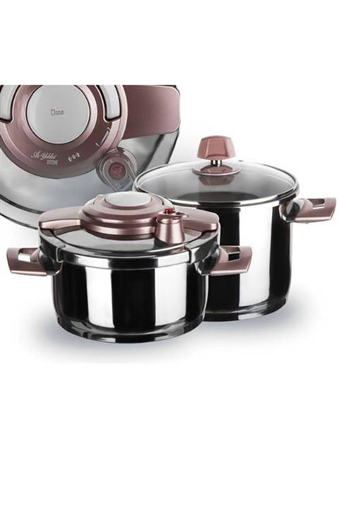 Aryıldız Drone Simli Siyah Rose Gold Kanka 4+6 lt Düdüklü Tencere
