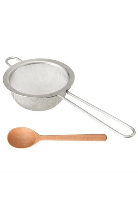 HomeCare Metal Çay Süzgeci Ahşap Kaşık Seti