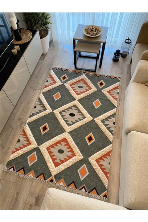 RUGSMODERN Rustik Green 4018 Çok Renkli Modern Kilim