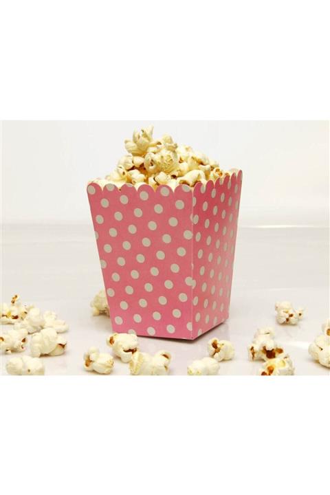 Huzur Party Store Pembe Puantiyeli Mısır Kutusu 8'li Karton Cips Kutusu 8 Adet Pop Corn Darı Kabı